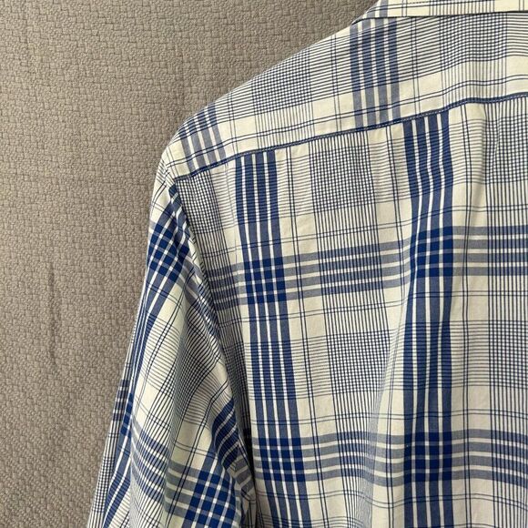 Express Large Fitted Long Sleeve Button-Front Shirt Blue White Plaid 16 - 16 1/2 - Picture 11 of 14